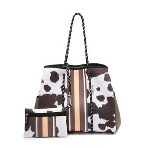 Cow Print Tote Bag Orange Stripe
